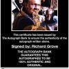 Richard Grove certificate of authenticity from the autograph bank