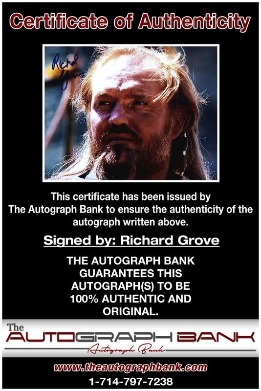 Richard Grove certificate of authenticity from the autograph bank