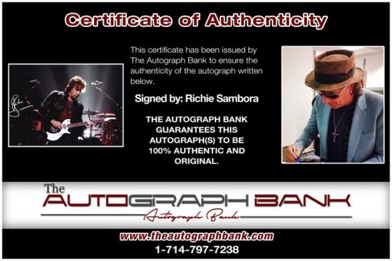 Richie Sambora certificate of authenticity from the autograph bank