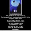 Sean Frye certificate of authenticity from the autograph bank