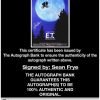 Sean Frye certificate of authenticity from the autograph bank