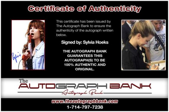 Sylvia Hoeks certificate of authenticity from the autograph bank