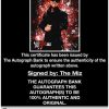 The Miz certificate of authenticity from the autograph bank