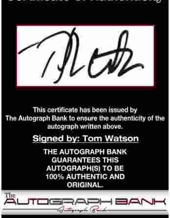 Tom Watson certificate of authenticity from the autograph bank