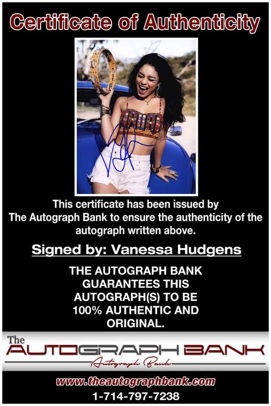 Vanessa Hudgens certificate of authenticity from the autograph bank