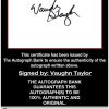 Vaughn Taylor certificate of authenticity from the autograph bank