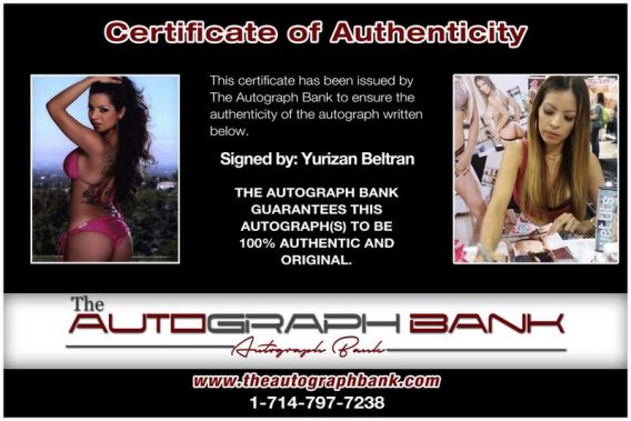 Yurizan Beltran certificate of authenticity from the autograph bank