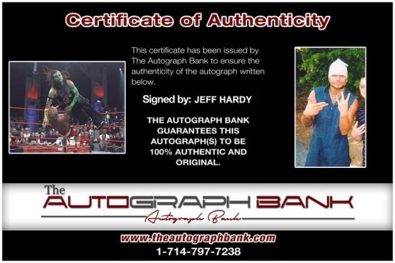 Jeff Hardy authentic signed WWE wrestling 8x10 photo W/Cert Autographed 02 Certificate of Authenticity from The Autograph Bank