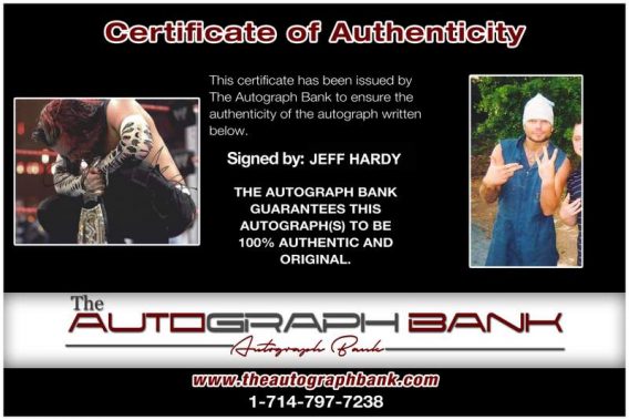 Jeff Hardy authentic signed WWE wrestling 8x10 photo W/Cert Autographed 03 Certificate of Authenticity from The Autograph Bank