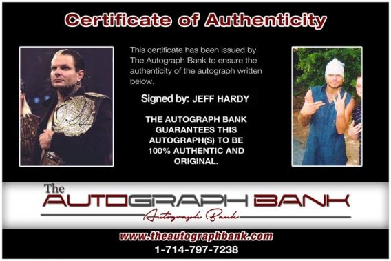 Jeff Hardy authentic signed WWE wrestling 8x10 photo W/Cert Autographed 05 Certificate of Authenticity from The Autograph Bank