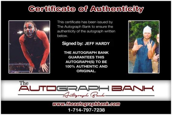 Jeff Hardy authentic signed WWE wrestling 8x10 photo W/Cert Autographed 07 Certificate of Authenticity from The Autograph Bank