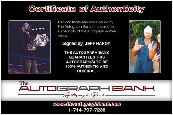 Jeff Hardy authentic signed WWE wrestling 8x10 photo W/Cert Autographed 08 Certificate of Authenticity from The Autograph Bank