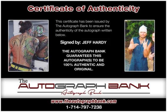 Jeff Hardy authentic signed WWE wrestling 8x10 photo W/Cert Autographed 09 Certificate of Authenticity from The Autograph Bank