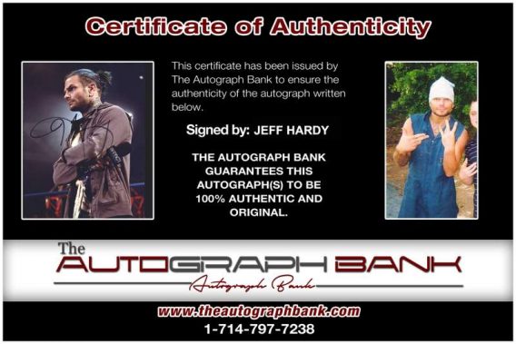 Jeff Hardy authentic signed WWE wrestling 8x10 photo W/Cert Autographed 14 Certificate of Authenticity from The Autograph Bank