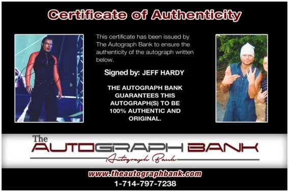 Jeff Hardy authentic signed WWE wrestling 8x10 photo W/Cert Autographed 20 Certificate of Authenticity from The Autograph Bank