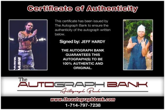 Jeff Hardy authentic signed WWE wrestling 8x10 photo W/Cert Autographed 21 Certificate of Authenticity from The Autograph Bank
