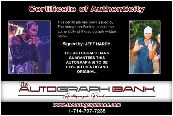 Jeff Hardy authentic signed WWE wrestling 8x10 photo W/Cert Autographed 24 Certificate of Authenticity from The Autograph Bank