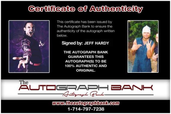 Jeff Hardy authentic signed WWE wrestling 8x10 photo W/Cert Autographed 25 Certificate of Authenticity from The Autograph Bank
