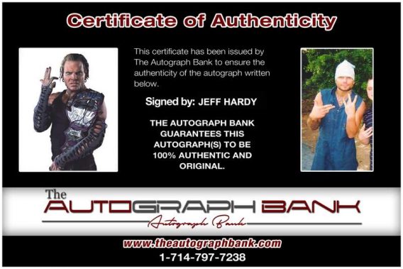 Jeff Hardy authentic signed WWE wrestling 8x10 photo W/Cert Autographed 27 Certificate of Authenticity from The Autograph Bank