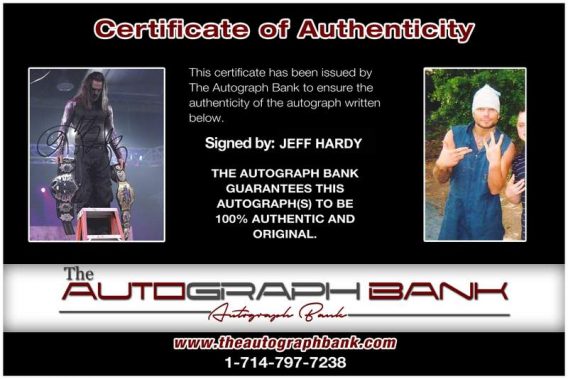 Jeff Hardy authentic signed WWE wrestling 8x10 photo W/Cert Autographed 33 Certificate of Authenticity from The Autograph Bank
