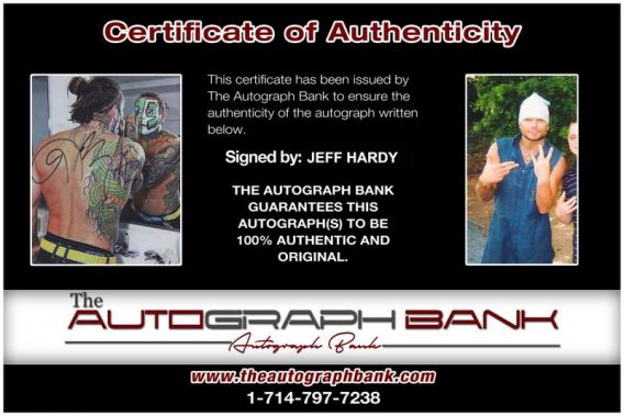 Jeff Hardy authentic signed WWE wrestling 8x10 photo W/Cert Autographed 37 Certificate of Authenticity from The Autograph Bank