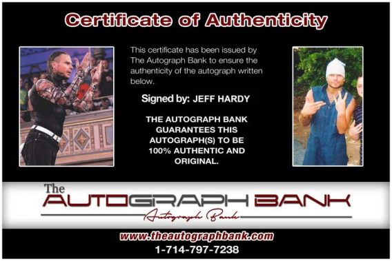 Jeff Hardy authentic signed WWE wrestling 8x10 photo W/Cert Autographed 38 Certificate of Authenticity from The Autograph Bank
