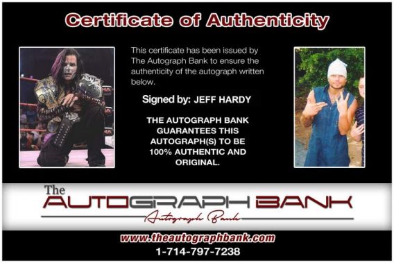 Jeff Hardy authentic signed WWE wrestling 8x10 photo W/Cert Autographed 39 Certificate of Authenticity from The Autograph Bank