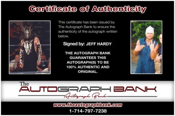 Jeff Hardy authentic signed WWE wrestling 8x10 photo W/Cert Autographed 61 Certificate of Authenticity from The Autograph Bank