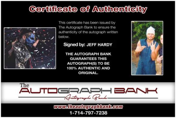 Jeff Hardy authentic signed WWE wrestling 8x10 photo W/Cert Autographed 62 Certificate of Authenticity from The Autograph Bank