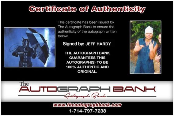 Jeff Hardy authentic signed WWE wrestling 8x10 photo W/Cert Autographed 63 Certificate of Authenticity from The Autograph Bank