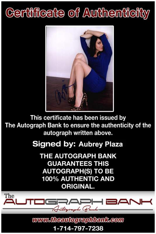 Aubrey Plaza Certificate of Authenticity from The Autograph Bank