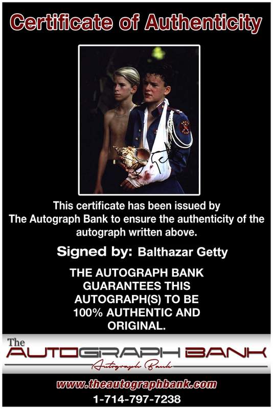 Balthazar Getty Certificate of Authenticity from The Autograph Bank
