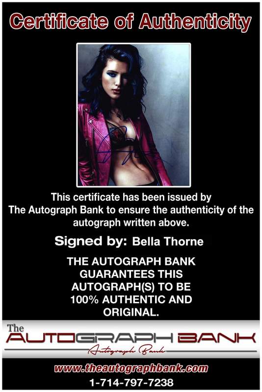 Bella Thorne Certificate of Authenticity from The Autograph Bank