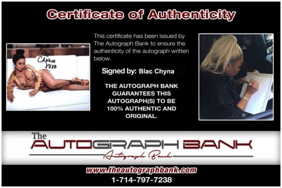Blac Chyna Certificate of Authenticity from The Autograph Bank