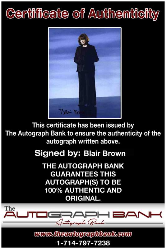 Blair Brown Certificate of Authenticity from The Autograph Bank