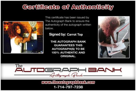 Carrot Top Certificate of Authenticity from The Autograph Bank