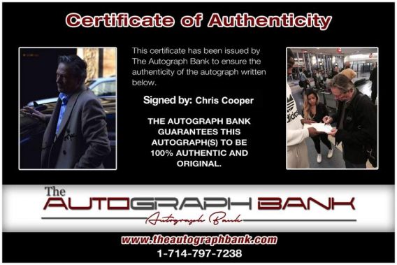 Chris Cooper Certificate of Authenticity from The Autograph Bank