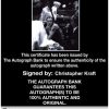 Christopher Kraft Certificate of Authenticity from The Autograph Bank