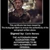 Corin Nemec Certificate of Authenticity from The Autograph Bank