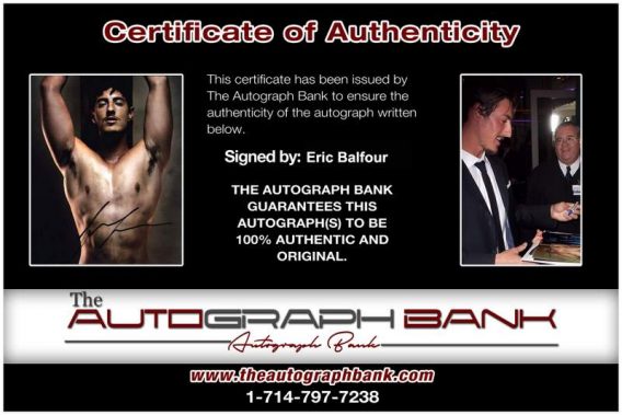 Eric Balfour Certificate of Authenticity from The Autograph Bank