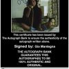 Gia Mantegna Certificate of Authenticity from The Autograph Bank