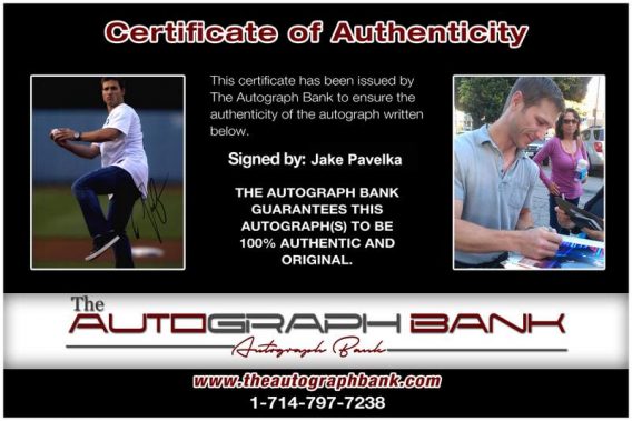 Jake Pavelka Certificate of Authenticity from The Autograph Bank