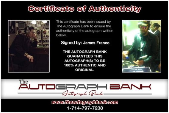 James Franco Certificate of Authenticity from The Autograph Bank