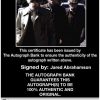 Jared Abrahamson Certificate of Authenticity from The Autograph Bank