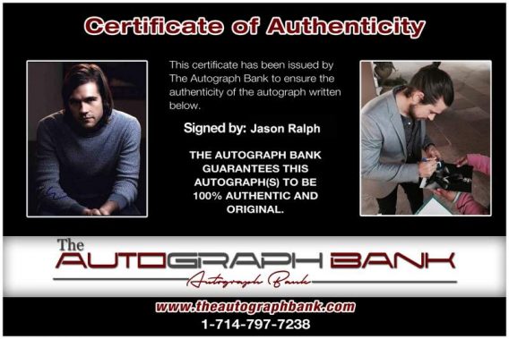 Jason Ralph Certificate of Authenticity from The Autograph Bank