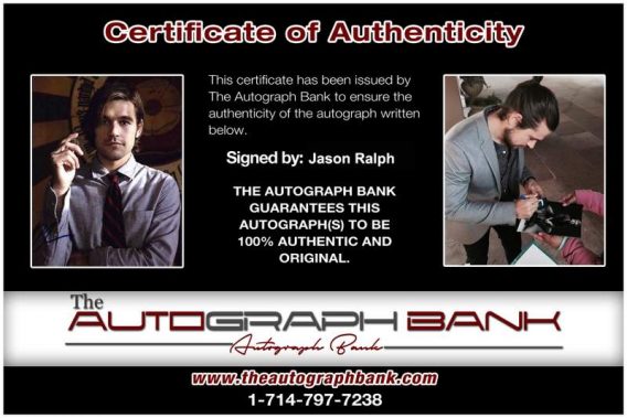 Jason Ralph Certificate of Authenticity from The Autograph Bank