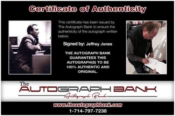 Jeffrey Jones Certificate of Authenticity from The Autograph Bank