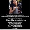 Jenna Ushkowitz Certificate of Authenticity from The Autograph Bank