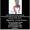 Jennifer Morrison Certificate of Authenticity from The Autograph Bank