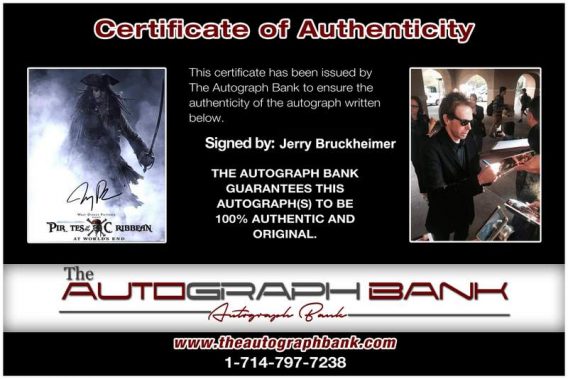 Jerry Bruckheimer Certificate of Authenticity from The Autograph Bank